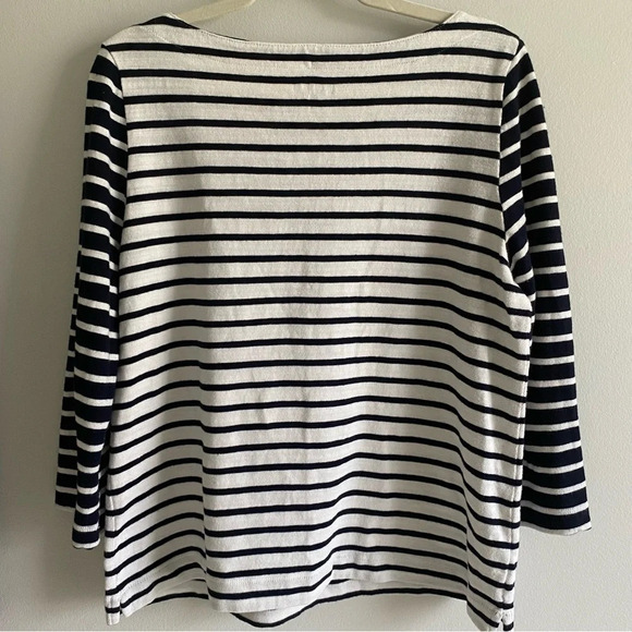 LOFT Striped Coastal Navy and Cream Boatneck 3/4 Sleeve Knit  Sweater Top Size L - Picture 4 of 14